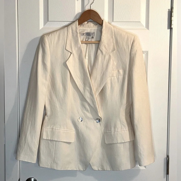 ❤️EPISODE  vintage women 10 blazer cream double breasted silk linen - Picture 1 of 8